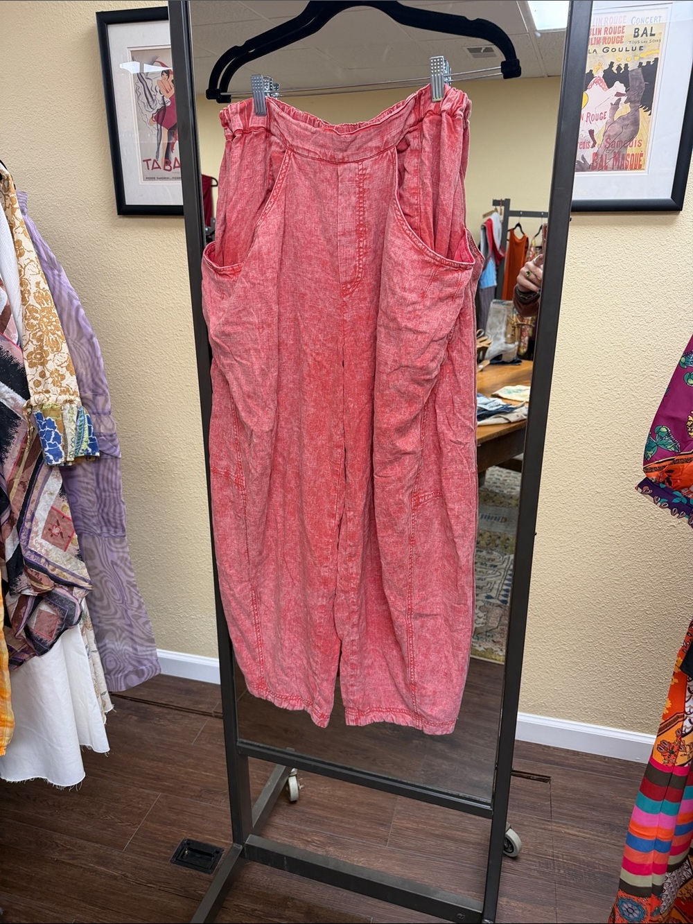 Free People Coral Pink Washed Wide-Leg Pants